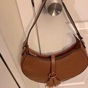 Brown faux leather hobo.